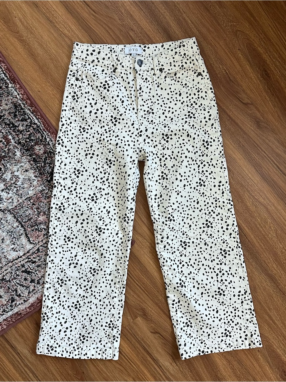 OTG White Cropped Jeans with Black Dalmatian Spot Print